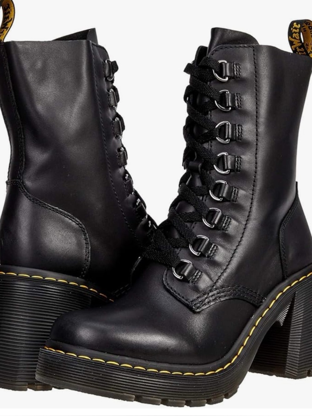 🖤❤️ NWOT! Dr. Martens Black Leather Lace-Up Chunky Heel Boots 10 🖤❤️ - Picture 2 of 8